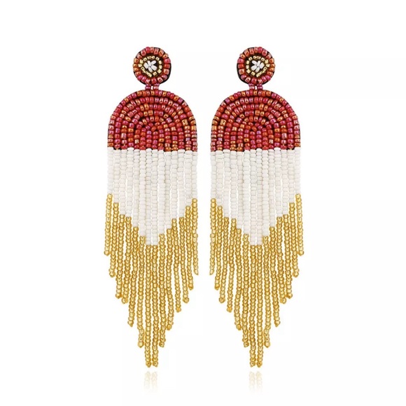 “ Italia” Red, White, & Gold Elongated Seedbead Earrings - Picture 1 of 4